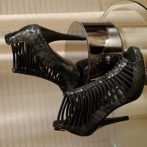 BCBGeneration Cage Snakeskin Heels